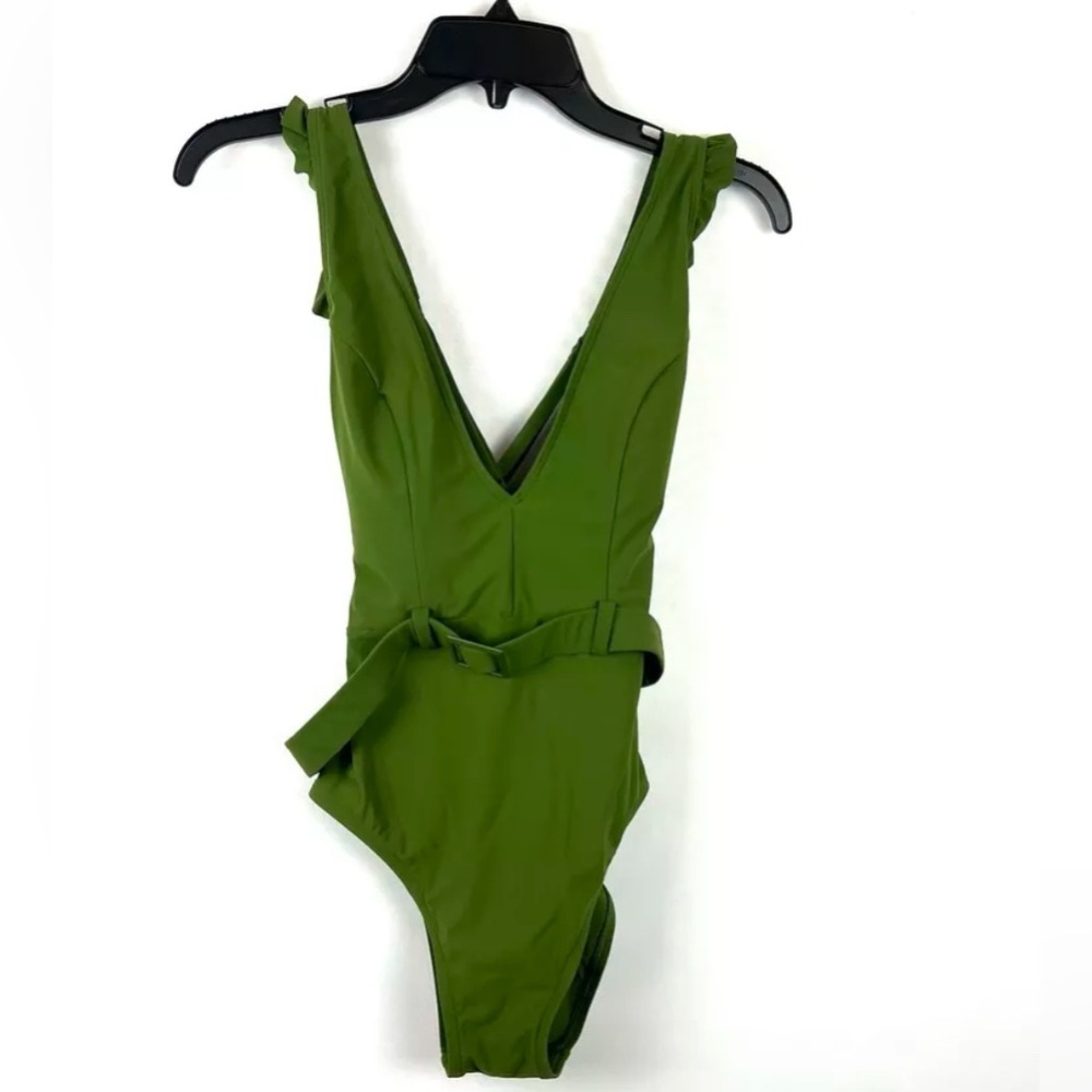 Skinny Dippers Women’s Green V Neck One Piece Swimsuit Size Small